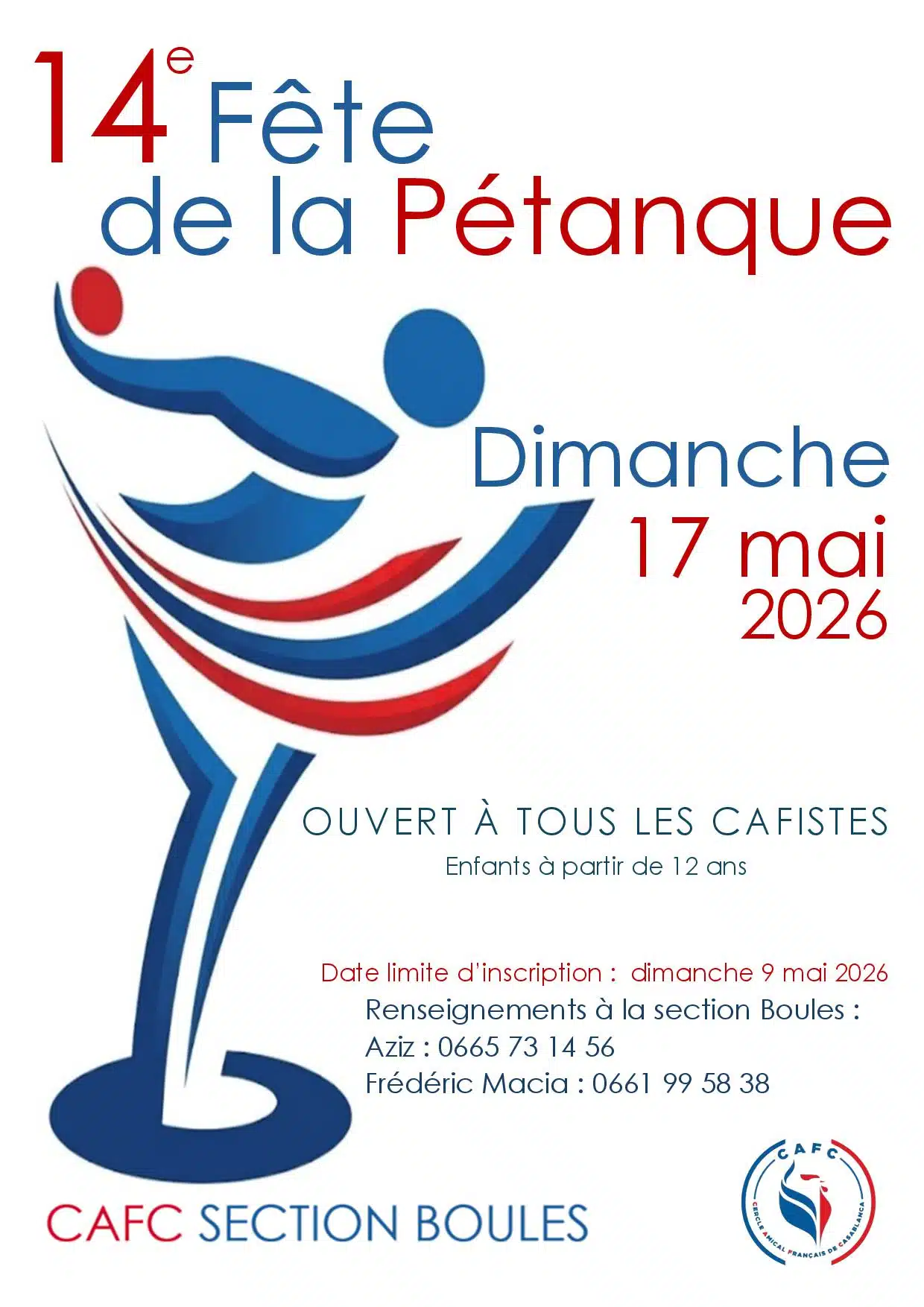 14e FÊTE DE LA PÉTANQUE CAFC 14e FETE DE LA PETANQUE Affiche 10 avril 2026 14e FÊTE DE LA PÉTANQUE CAFC 14e FETE DE LA PETANQUE Affiche